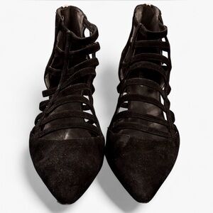 Reiss Black Suede Leather Multistrap Pointed Toe Court Heel